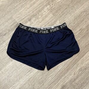 Pink Victoria's Secret Mesh Athletic Shorts Navy Blue Logo Waist Medium 362482